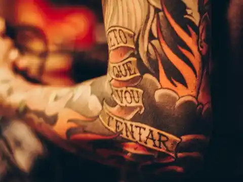 A colourful sleeve tattoo