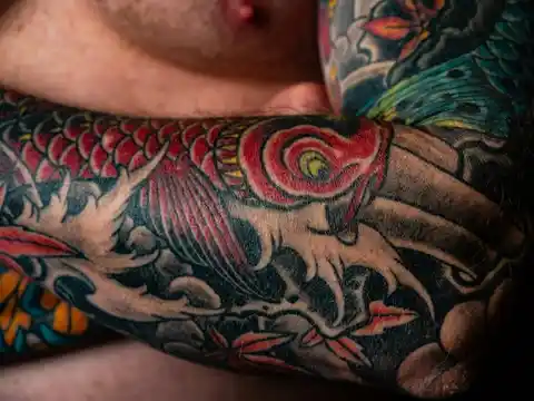 A colourful sleeve tattoo