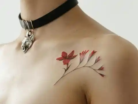 A chest tattoo of flowers